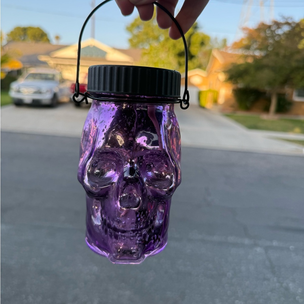 Purple Skull Glass Jar with Handle Light